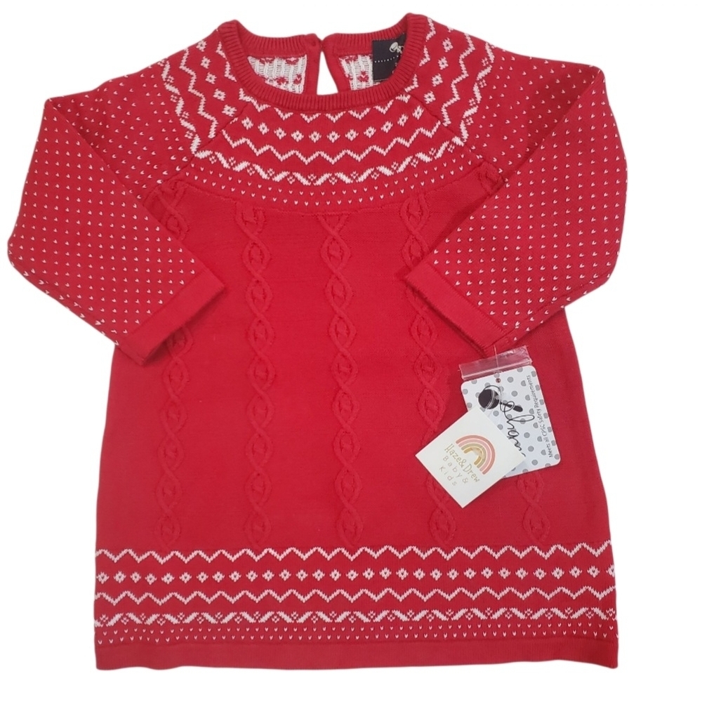3/$18 Red & White Knitted Baby Girls Sweater Dress 6-12m NWT